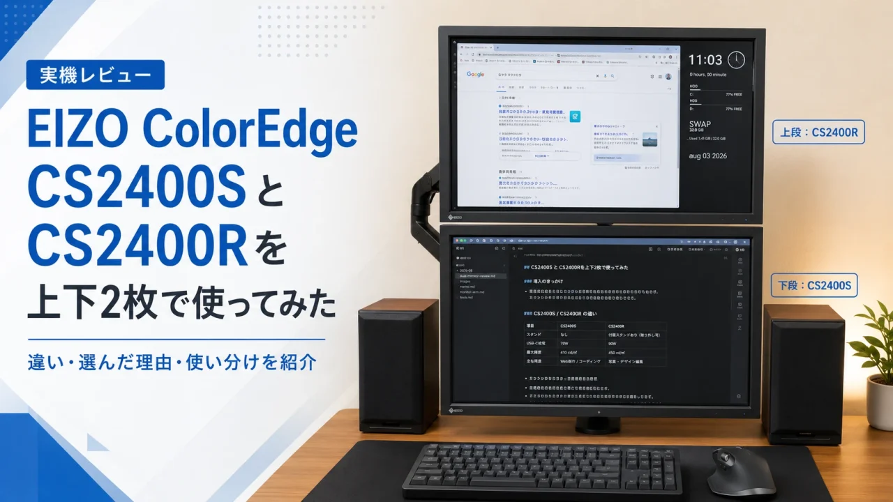 EIZO ColorEdge CS2400SとCS2400Rを上下2枚で使ってみた｜違い・選んだ理由・使い分けを紹介