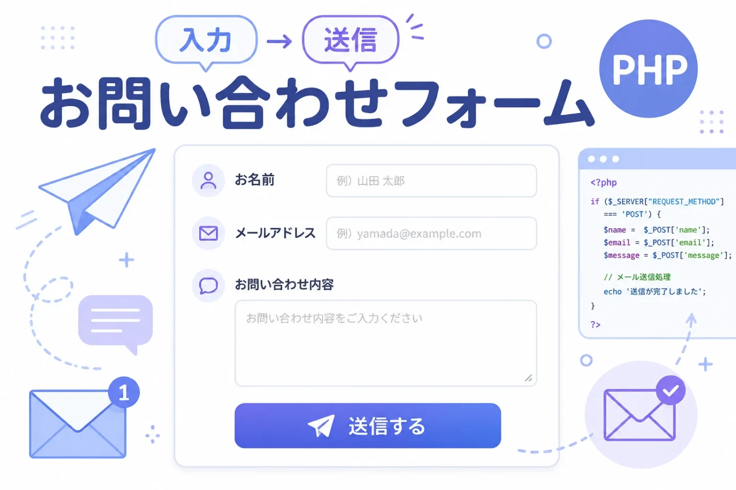 PHPで簡単なお問い合わせフォームの形を作る｜入力からPOST送信・完了表示まで