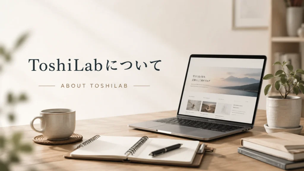ToshiLabについて紹介する、ノートPCとノートのある静かなワークスペース