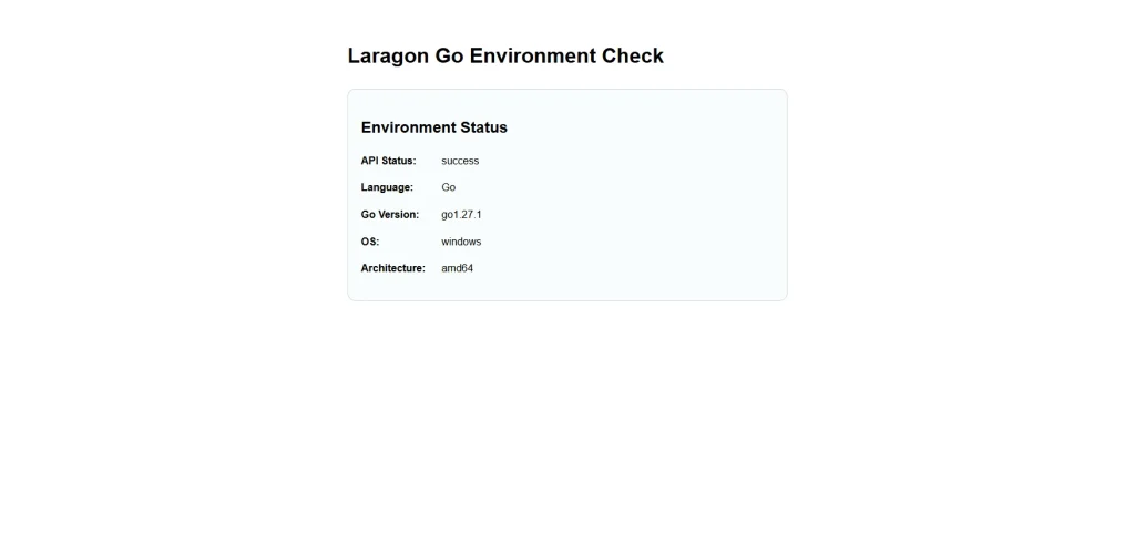 LaragonのGo Web APIから取得したGoバージョンやOS情報をブラウザに表示した完成画面